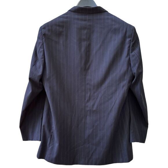 Franco Valentino Couture Hand Tailored Navy Pinstripe Wool Suit Jacket Size 43L - Picture 2 of 10